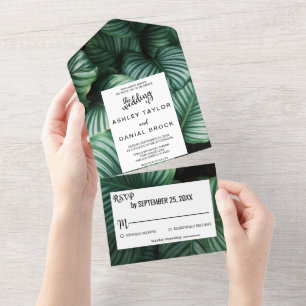 Smaragdgrünes tropisches chic florales Hochzeits-A All In One Einladung