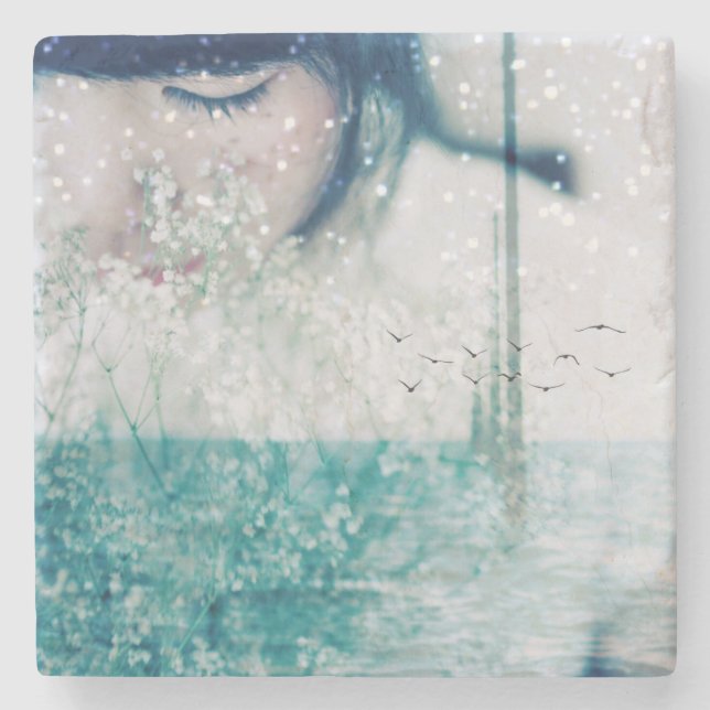 Smaragdmädchen-Grün-weißer glänzender Ozean-Marmor Steinuntersetzer (Vorderseite)