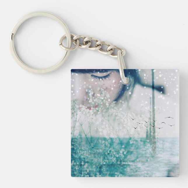 Smaragdmädchen-Grün-weißer Ozean doppelseitig Schlüsselanhänger (Vorderseite)