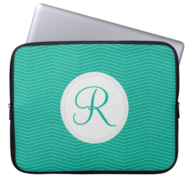 Smaragdmonogramm-Laptop-Hülse Laptopschutzhülle (Vorderseite)
