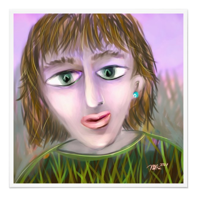 Smaragdneugier ~ Moderne feminine Porträtwand Fotodruck (Vorne)