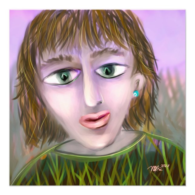 Smaragdneugier ~ Moderne feminine Porträtwand Fotodruck (Vorne)