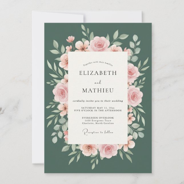 Smaragdrote Brautkrone Hochzeit Einladung (Vorderseite)