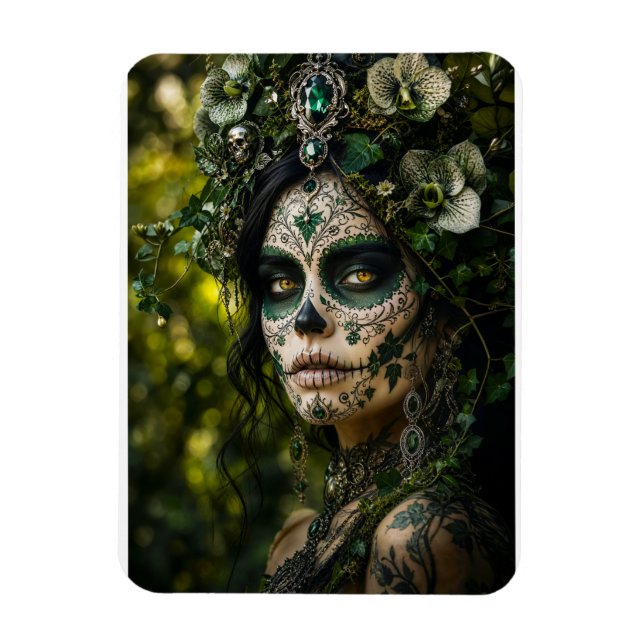 Smaragdwald-Calavera – Grüne Botanik Magnet (Vertikal)
