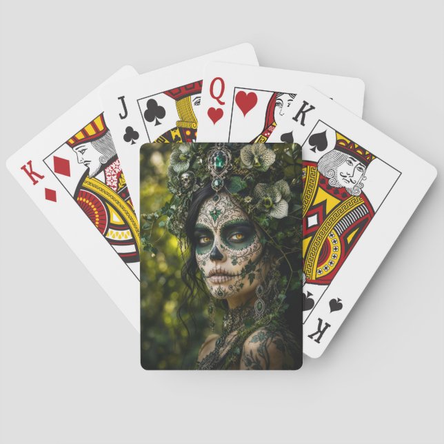 Smaragdwald-Calavera – Grüne Botanik Spielkarten (Rückseite)