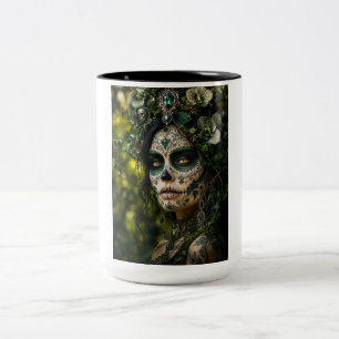 Smaragdwald-Calavera – Grüne Botanik Zweifarbige Tasse