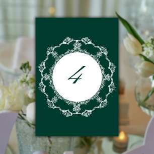 Smaragdweiß Runde Häkelspitze Retro-Hochzeit Tischnummer