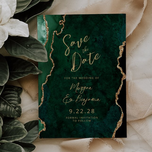Smarald Green Agate Script Wedding Save the Date (Von Creator hochgeladen)