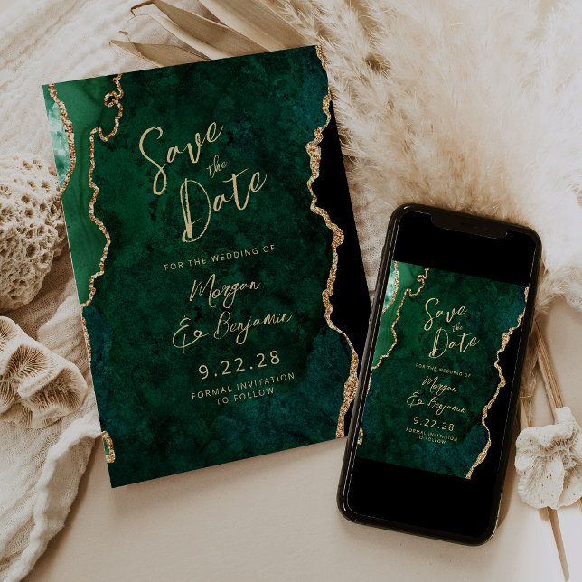 Smarald Green Agate Script Wedding Save the Date Einladung (Von Creator hochgeladen)