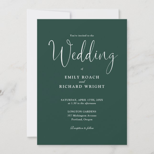 Smarald Green All in one elegante Script Wedding Einladung (Vorderseite)