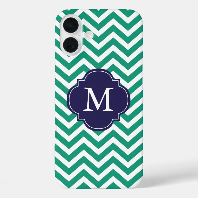 Smarald Green & Blue Zigzags-Muster Monogram Case-Mate iPhone Hülle (Rückseite)