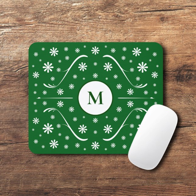 Smarald Green Blume Power Monogram Mouse Pad Mousepad (Emerald Green Flower Power Monogram Mouse Pad)