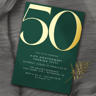 Smarald Green + Gold | Cool Modern 50. Geburtstag Folieneinladung