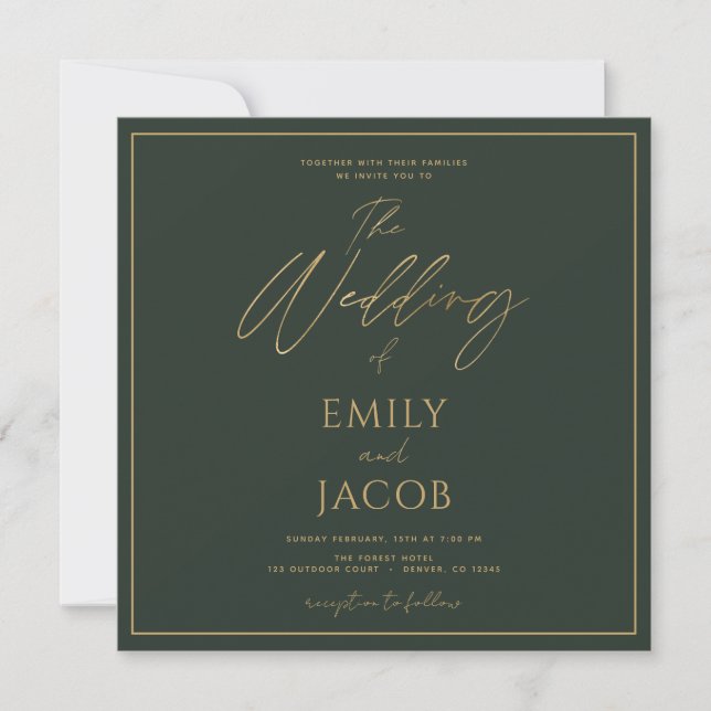Smarald Green Gold Wedding Modern Typografy Einladung (Vorderseite)