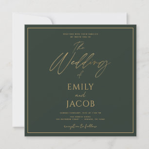 Smarald Green Gold Wedding Modern Typografy Einladung