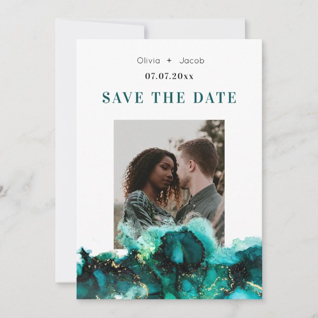 Smarald Green Jewel Tone Hochzeit retten Datum Save The Date (Vorderseite)