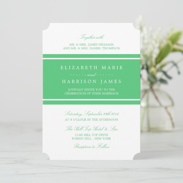 Smarald Green Modern Wedding Einladung (Stehend Vorderseite)