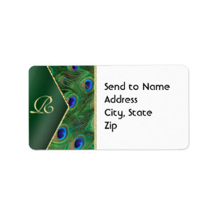 Smarald Green Peacock Monogram Address Label Adressaufkleber