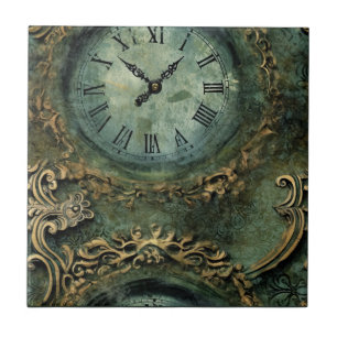 Smarald Green Rustic Steampunk Clock (1) Fliese