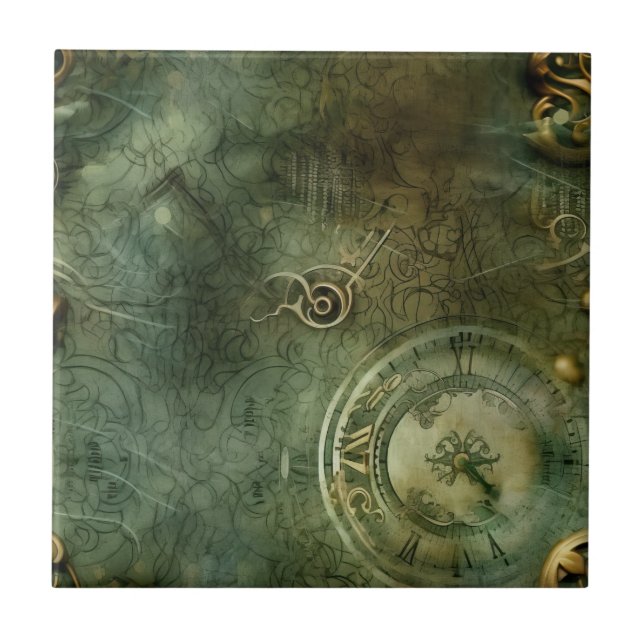 Smarald Green Rustic Steampunk Clock (5) Fliese (Vorderseite)