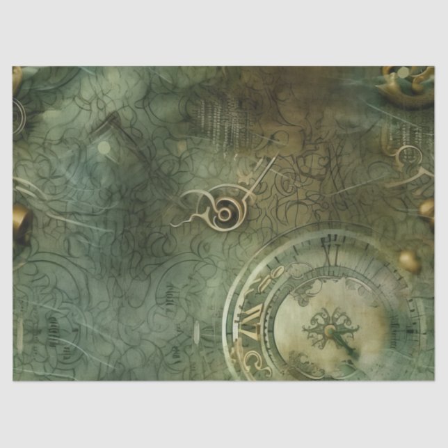 Smarald Green Rustic Steampunk Clock (5) Seidenpapier (Vorderseite)