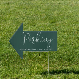 Smarald Green Script Wedding Parking auf diese Wei Gartenschild