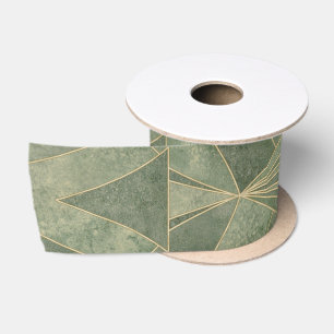 Smarald Green und Gold Art Deco Muster Satinband