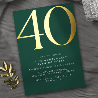 Smarald Green und Gold | Elegant 40. Geburtstag Folieneinladung