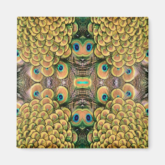 Smarald Green und Gold Peacock Feathers Magnet (Vorne)