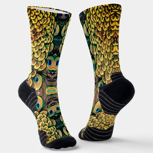 Smarald Green und Gold Peacock Feathers Socken (Gewinkelt)