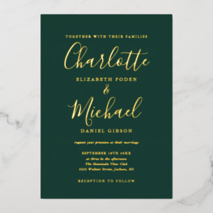 Smarald Green und Gold Script Wedding Gold Folieneinladung