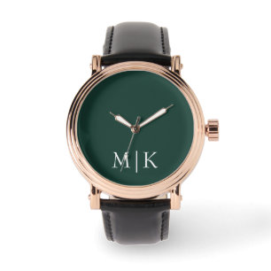 Smarald Green und White   Modernes Monogramm Armbanduhr