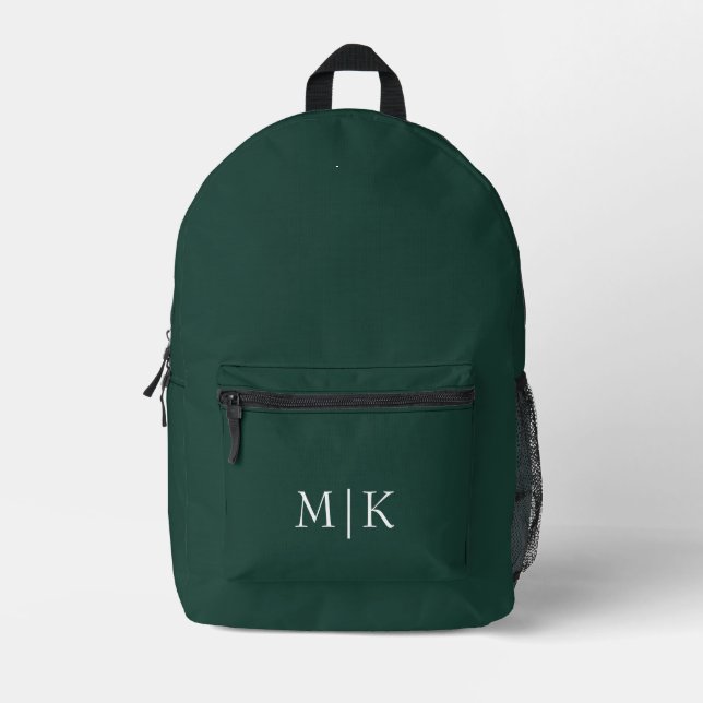 Smarald Green und White | Modernes Monogramm Bedruckter Rucksack (Vorderseite)