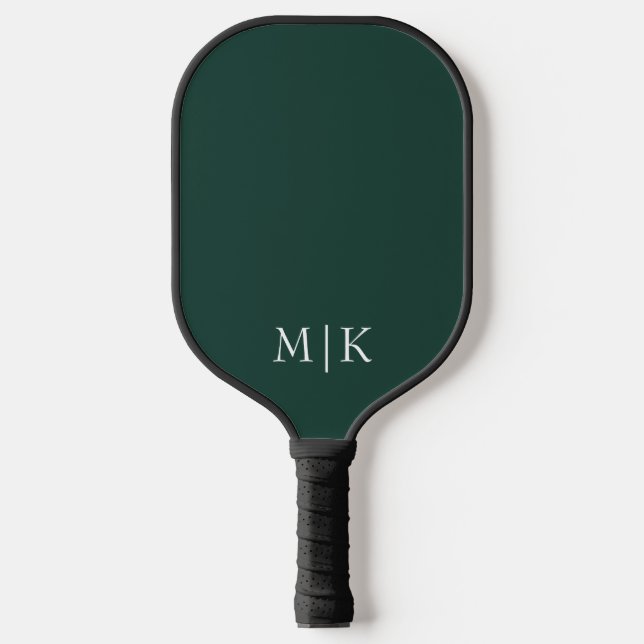 Smarald Green und White | Modernes Monogramm Pickleball Schläger (Vorderseite)