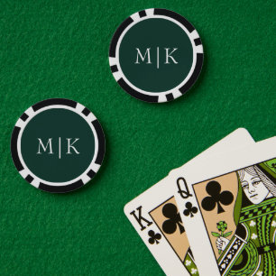 Smarald Green und White Modernes Monogramm Pokerchips