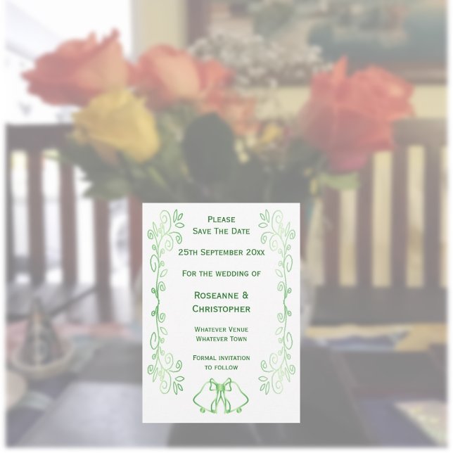 Smarald Green Wedding rettet die Dattelglocken Save The Date (Emerald green wedding save the date card bells and scrollwork design)