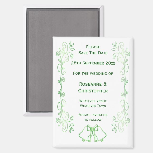 Smarald Green Wedding Save the Date Magnet Bells (Vorderseite/Rückseite)
