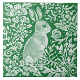 Smarald Green Woodland Bunny Rabbit Intricate Fliese