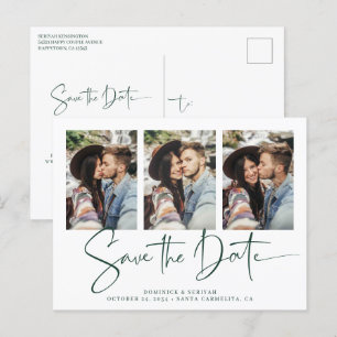 Smarald grüne handgeschriebene Hochzeit speichern Postkarte