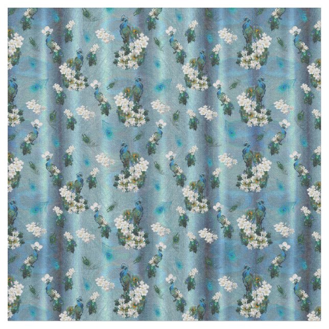 Smarald Silk Peacock Feathers laufen Print Stoff (Nahaufnahme)