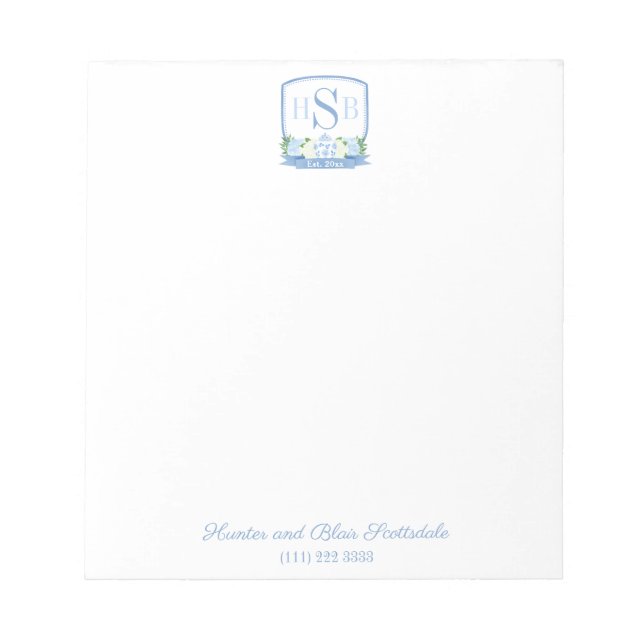 Smart 3 Letter Monogram Hydrangea Ginger Jar Wappe Notizblock (Vorderseite)