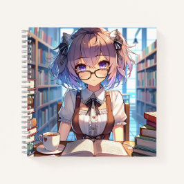 Smart Anime Girl in Library Reading Books Notizbuch
