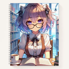Smart Anime Girl in Library Reading Books Notizbuch
