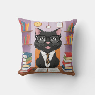 Smart Black Cat und Bücher mit Brille - Fu Kissen