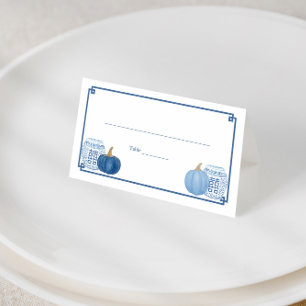 Smart Blue and White Pumpkins Hochzeitsempfang Platzkarte