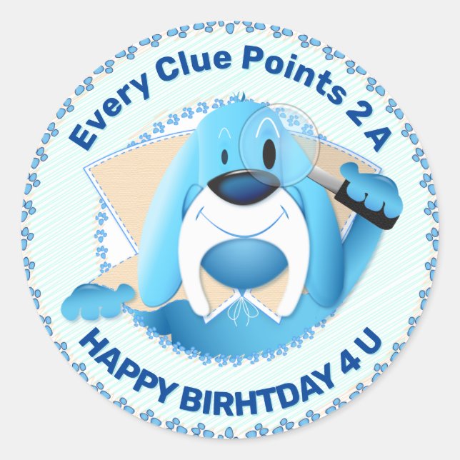 Smart Blue Hound Hund Cartoon Detektiv | PARTY Runder Aufkleber (Vorderseite)