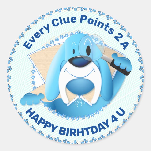 Smart Blue Hound Hund Cartoon Detektiv | PARTY Runder Aufkleber (Vorderseite)