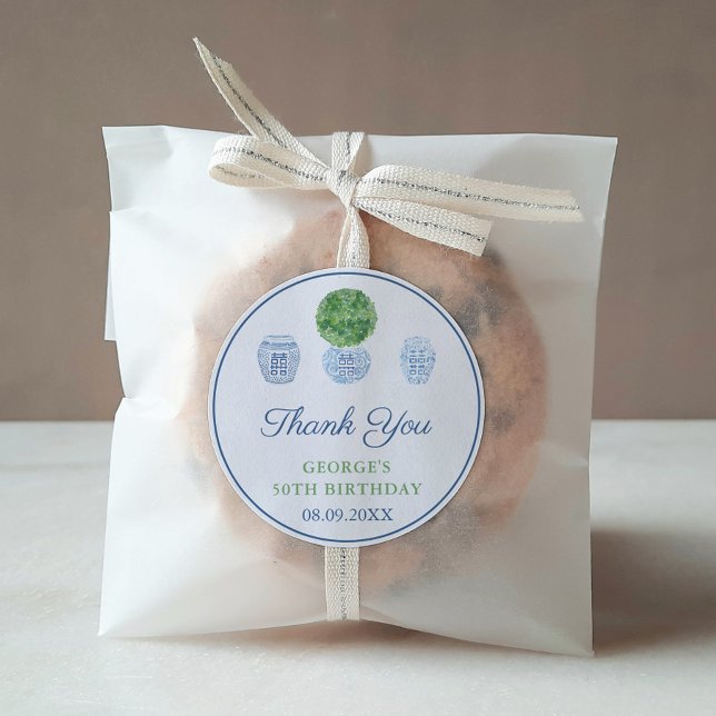 Smart Boxwood Ginger Jar Adult Birthday Gevor Runder Aufkleber (Boxwood Ginger Jar Adult Birthday Party Thank You Favor Sticker)