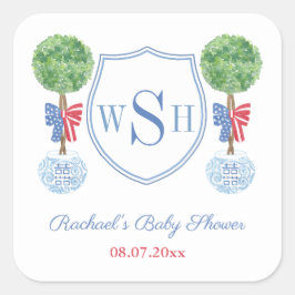 Smart Boxwood Monogram Wappen Polterabend Bevorzug Quadratischer Aufkleber