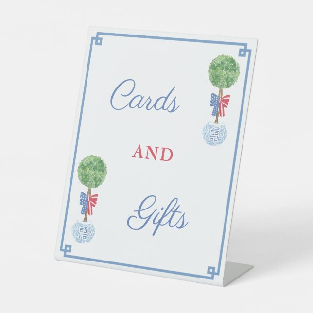 Smart Boxwood Topiary Patriotic Karten und Geschen Sockelschild (Vorderseite)